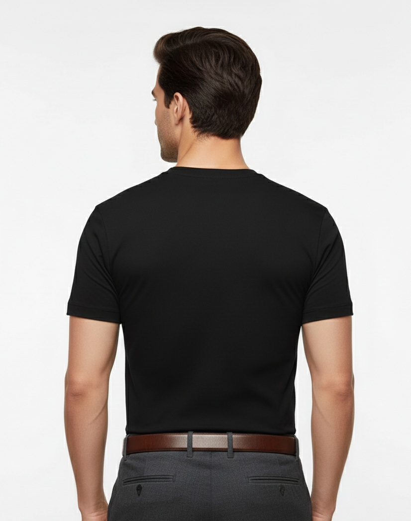 Cottrixs Men Solid Black Cotton Blend Round Neck T-Shirt