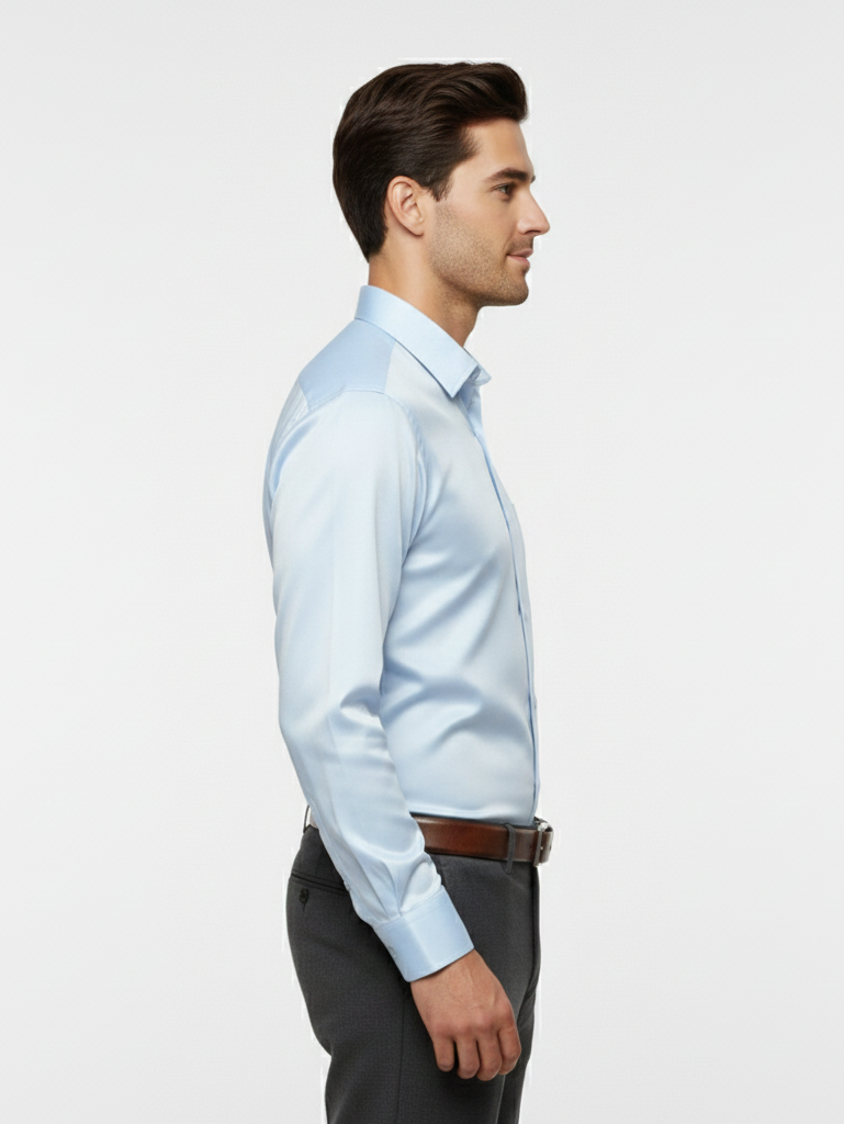Cottrixs Men’s Light Blue Silk Cotton Shirt– Slim Fit, Full Sleeves, Premium Shine