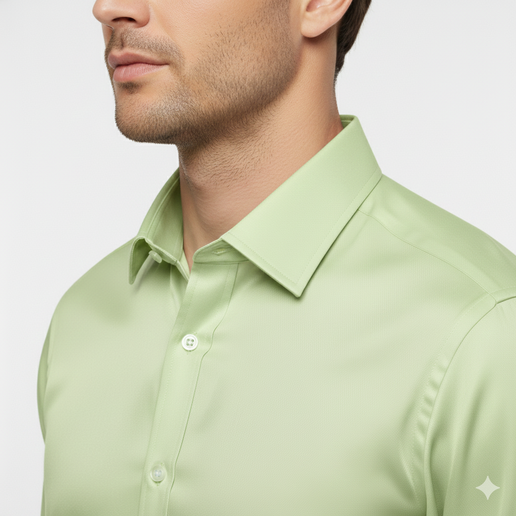 Cottrixs Lite Parrot Green Silk Cotton Shirt – Premium Slim Fit for Men