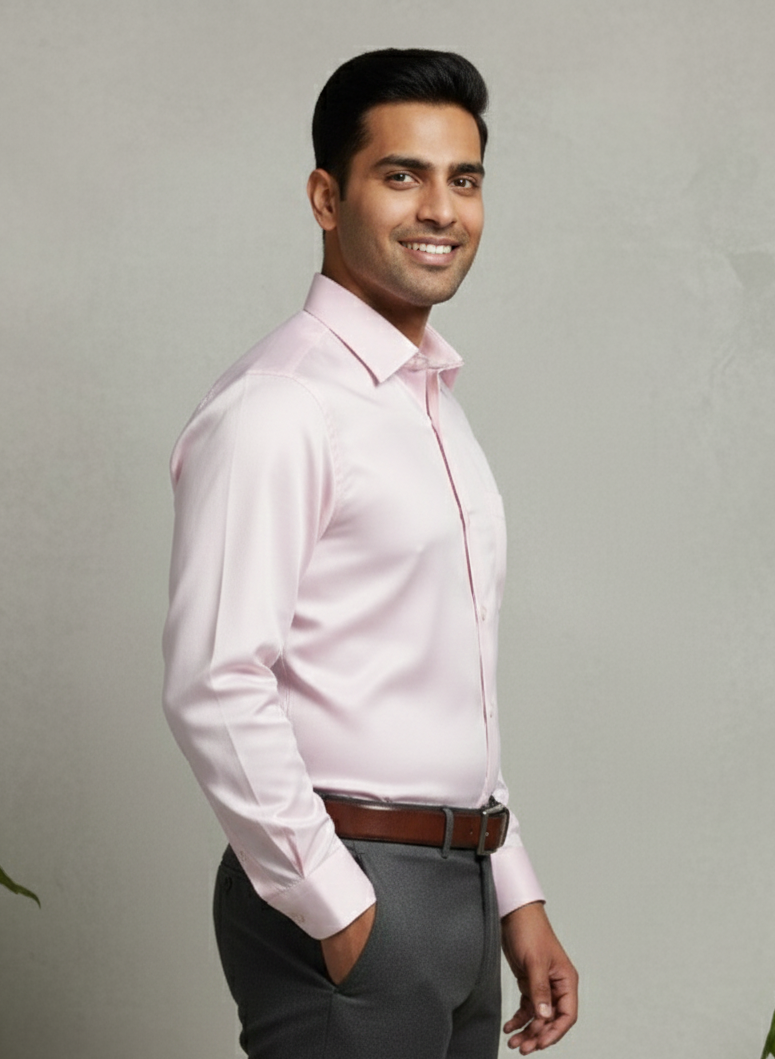 Cottrixs Men's Pink Silk Cotton Formal Shirt