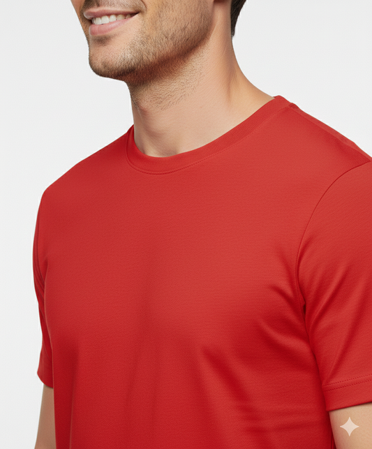 Cottrixs Men Solid Red Cotton Blend Round Neck T-Shirt