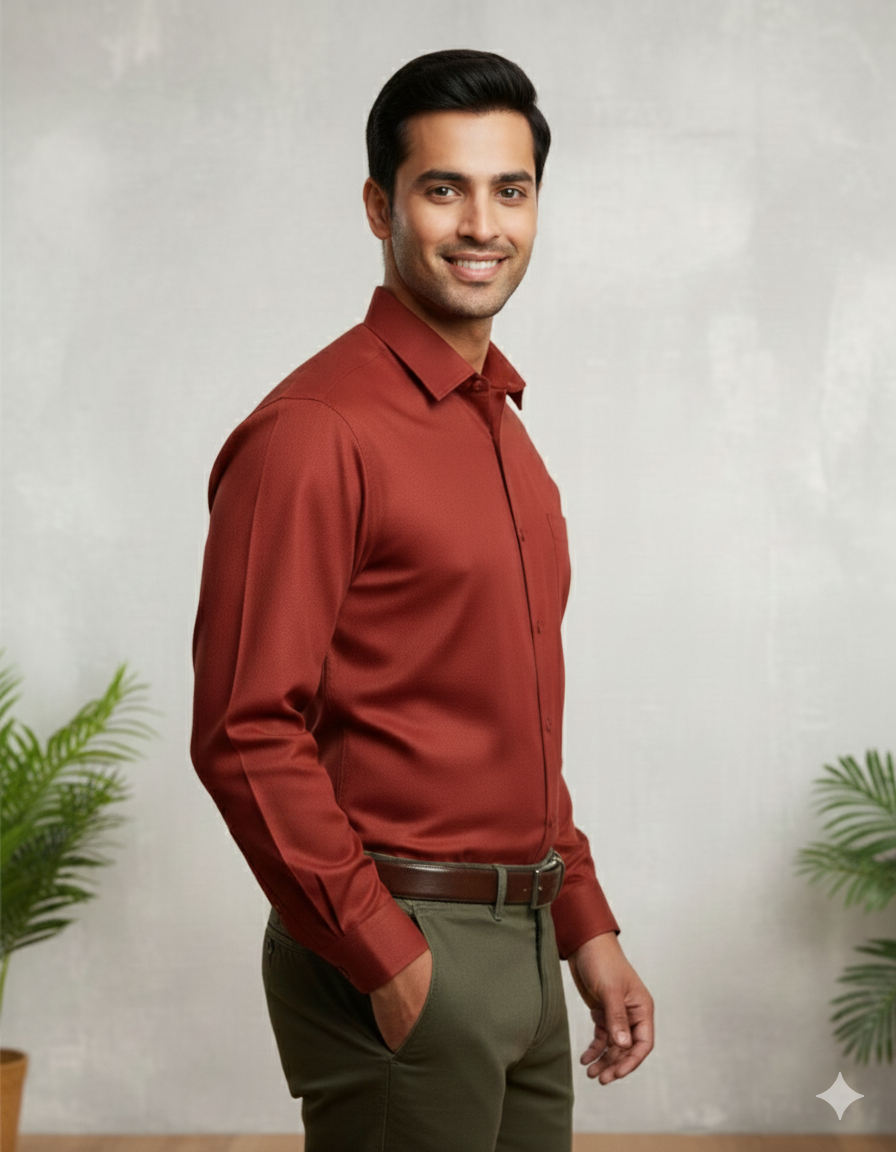 Cottrixs Premium Silk Cotton Red Shirt – Full Sleeve, Classic Fit