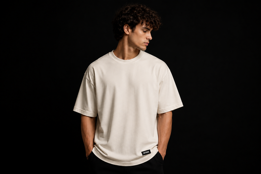 Off White Cotton Oversized Fit SELFISH Graphic T-Shirt for Men