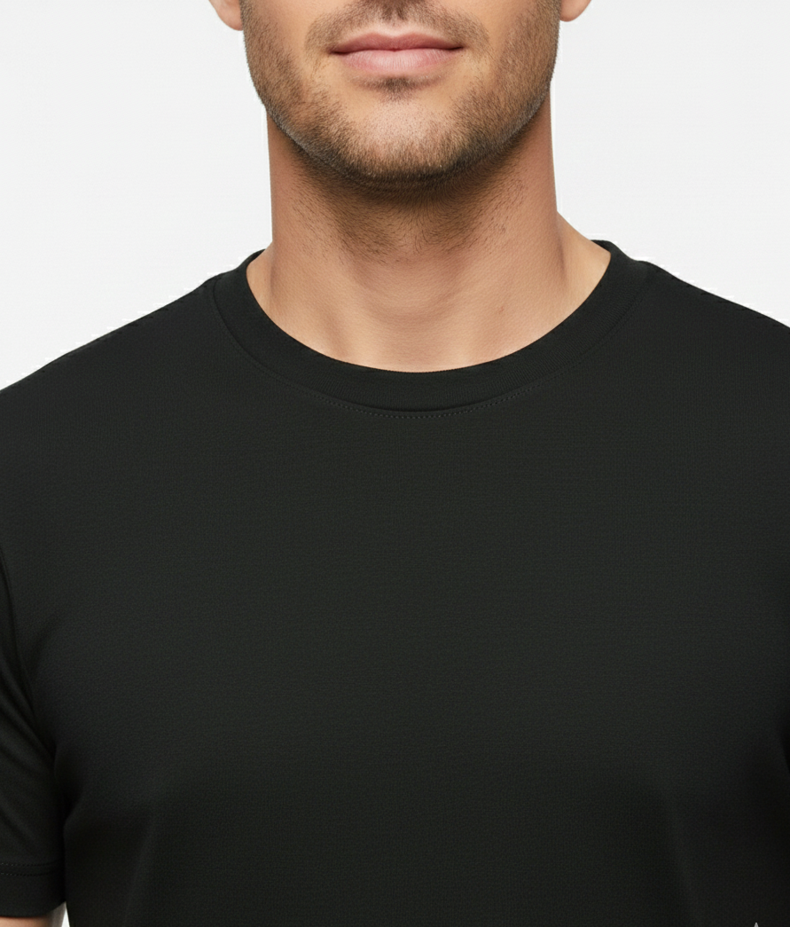 Cottrixs Men Solid Black Cotton Blend Round Neck T-Shirt