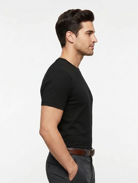 Cottrixs Men Solid Black Cotton Blend Round Neck T-Shirt