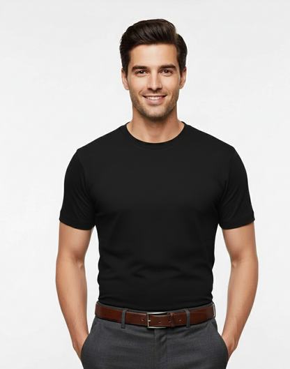 Cottrixs Men Solid Black Cotton Blend Round Neck T-Shirt