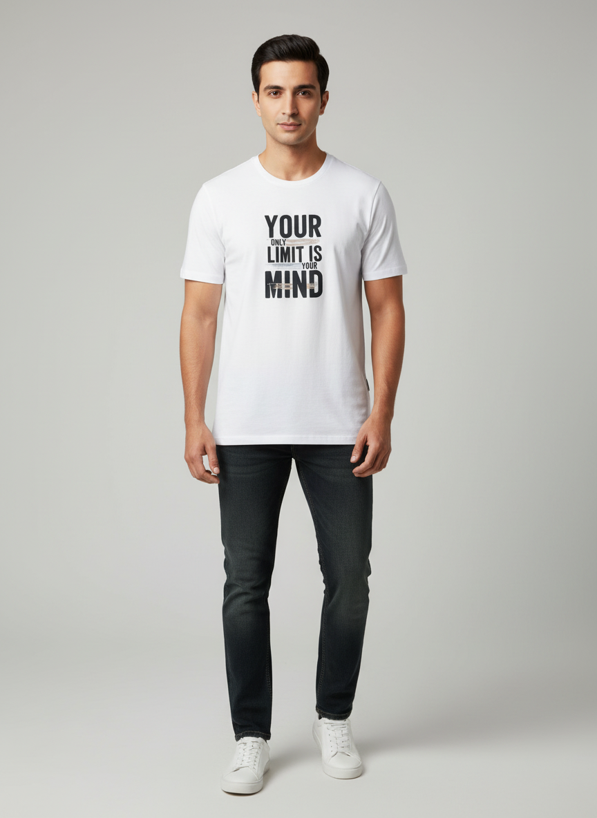 Cottrixs Men's Motivational Printed T-Shirt – Your Only Limit Is Your Mind | Premium Cotton Regular Fit