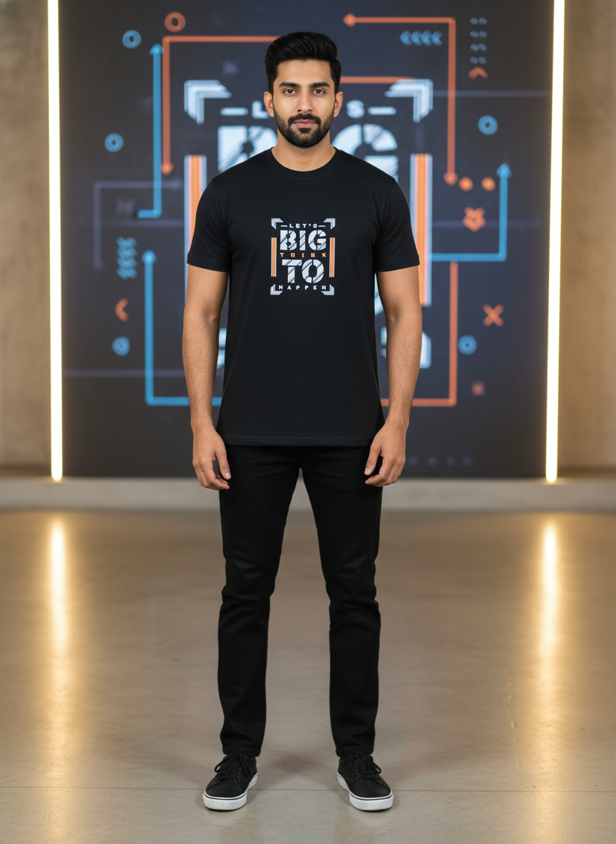 Cottrixs Men's Black Motivational T-Shirt – "Let’s Do Big Things" Premium Cotton Printed Tee