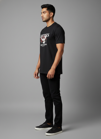Cottrixs Men's Black Graphic T-Shirt – Dove & Roses "Enjoy The Wind" Premium Cotton T-shirt