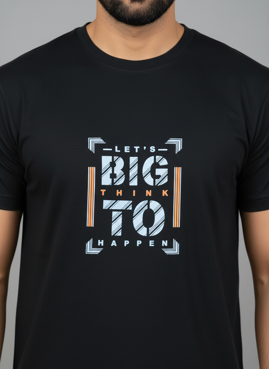 Cottrixs Men's Black Motivational T-Shirt – "Let’s Do Big Things" Premium Cotton Printed Tee