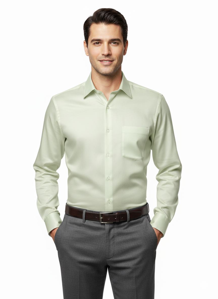Cottrixs Lite Parrot Green Silk Cotton Shirt – Premium Slim Fit for Men