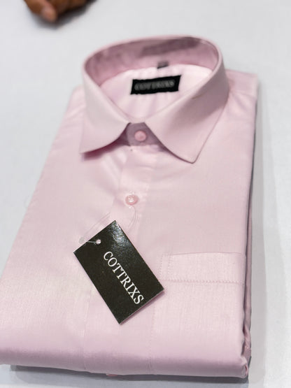Cottrixs Men's Pink Silk Cotton Formal Shirt