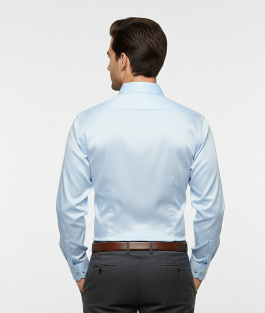 Cottrixs Men’s Light Blue Silk Cotton Shirt– Slim Fit, Full Sleeves, Premium Shine