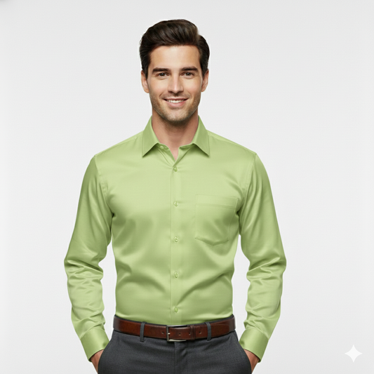 Cottrixs Lite Parrot Green Silk Cotton Shirt – Premium Slim Fit for Men