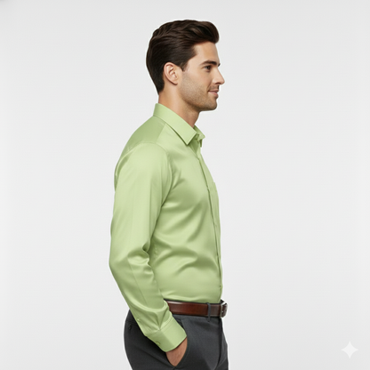 Cottrixs Lite Parrot Green Silk Cotton Shirt – Premium Slim Fit for Men