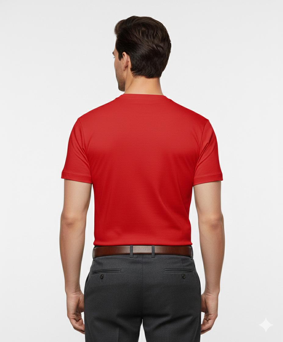 Cottrixs Men Solid Red Cotton Blend Round Neck T-Shirt