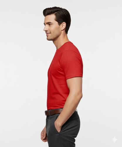 Cottrixs Men Solid Red Cotton Blend Round Neck T-Shirt