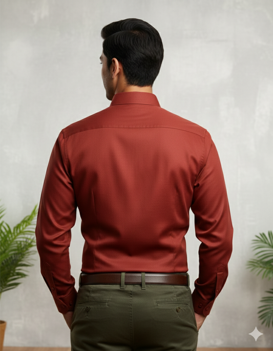 Cottrixs Premium Silk Cotton Red Shirt – Full Sleeve, Classic Fit