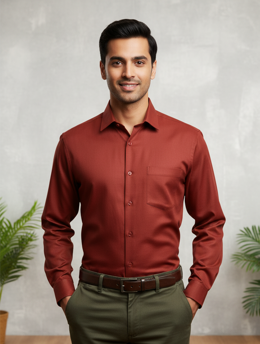 Cottrixs Premium Silk Cotton Red Shirt – Full Sleeve, Classic Fit