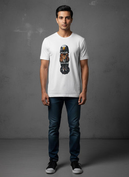 Cottrixs Men's Regular Fit Motivational Printed T-Shirt (Focus & Discipline Design)