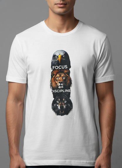 Cottrixs Men's Regular Fit Motivational Printed T-Shirt (Focus & Discipline Design)