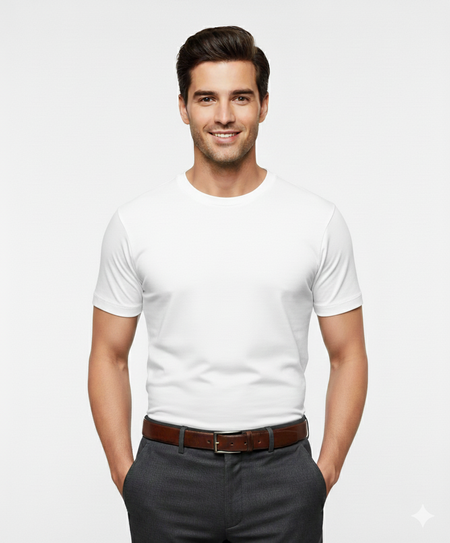 Cottrixs Men Solid White Cotton Blend Round Neck T-Shirt