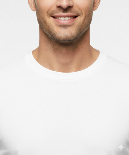 Cottrixs Men Solid White Cotton Blend Round Neck T-Shirt