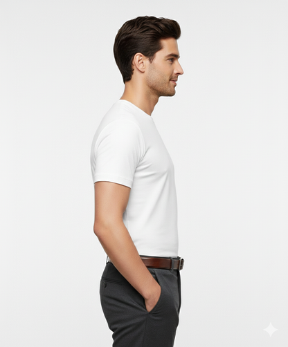 Cottrixs Men Solid White Cotton Blend Round Neck T-Shirt