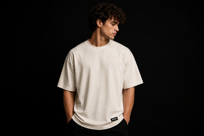 Off White Cotton Oversized Fit SELFISH Graphic T-Shirt for Men