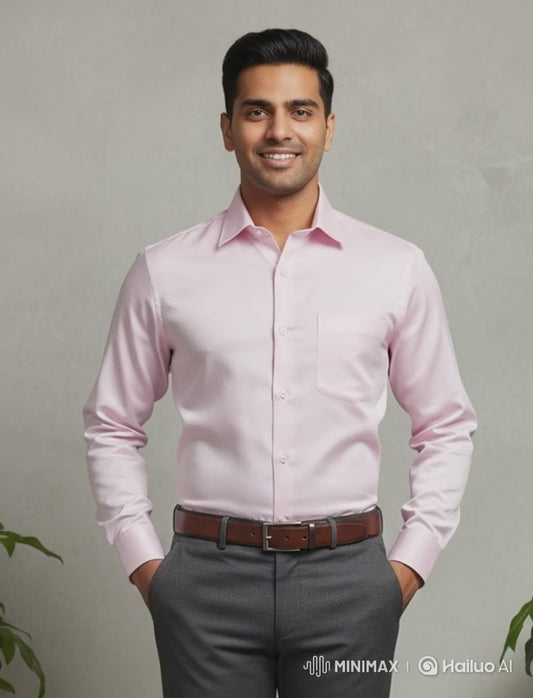 Cottrixs Men's Pink Silk Cotton Formal Shirt